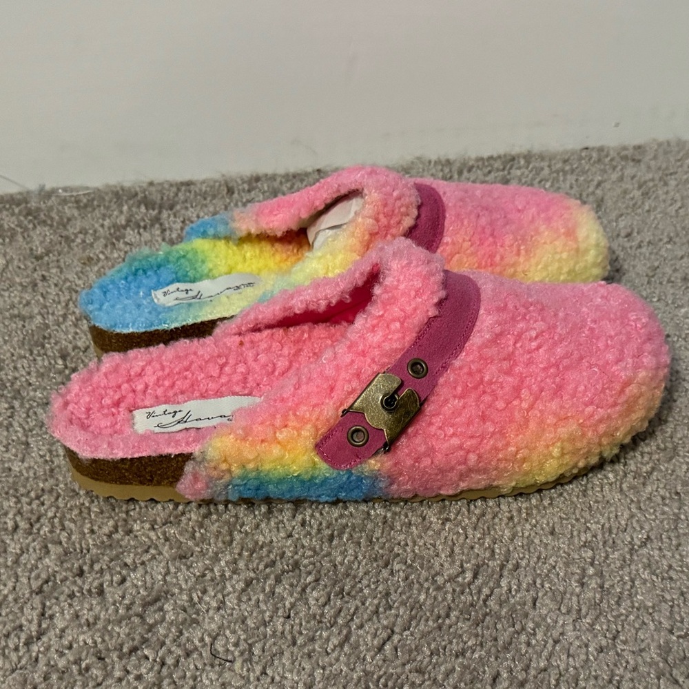 Great Vintage Havana size 8 pink tie dye slip on hard bottom slippers NWOB